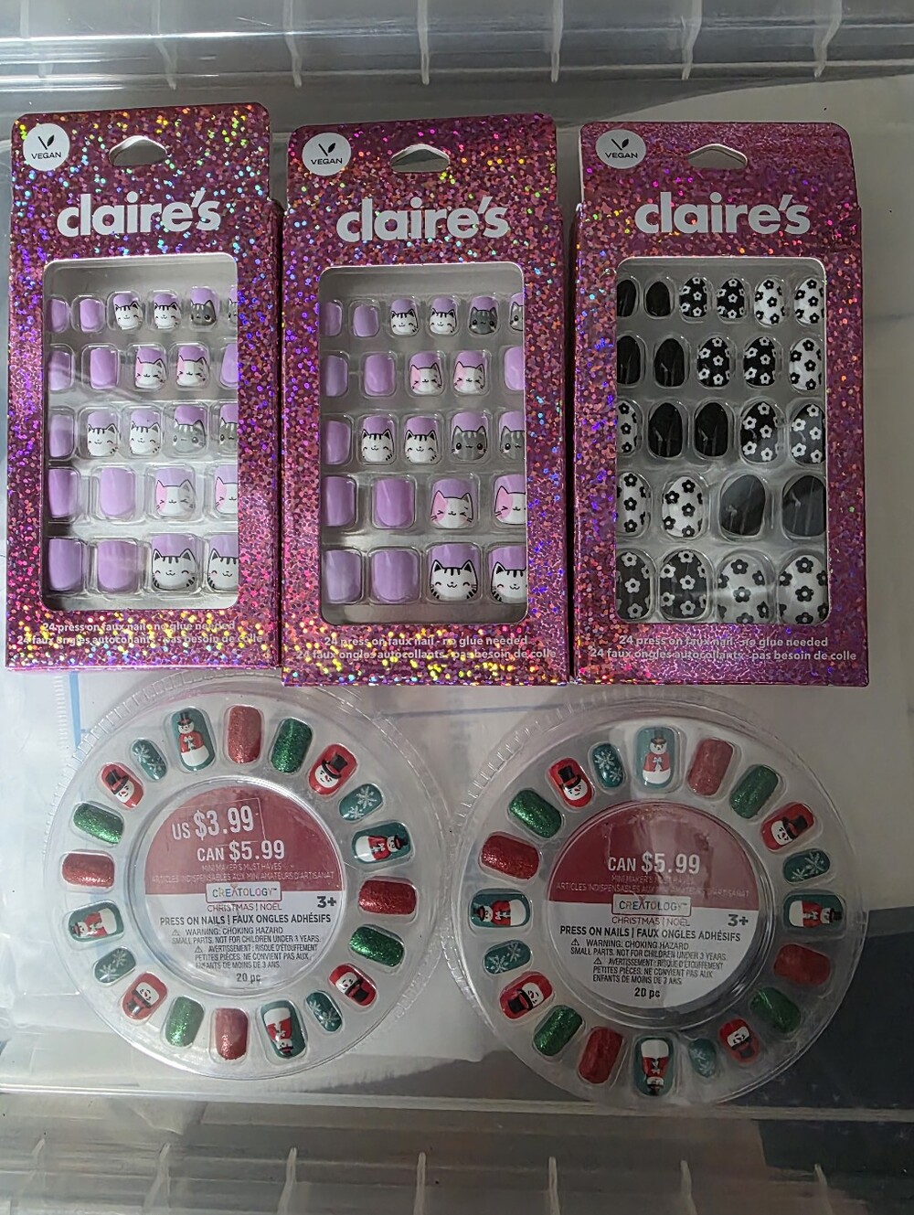Claire's Mixed Press-On Nails and Michael's Christmas Nails. Kid Sized.
